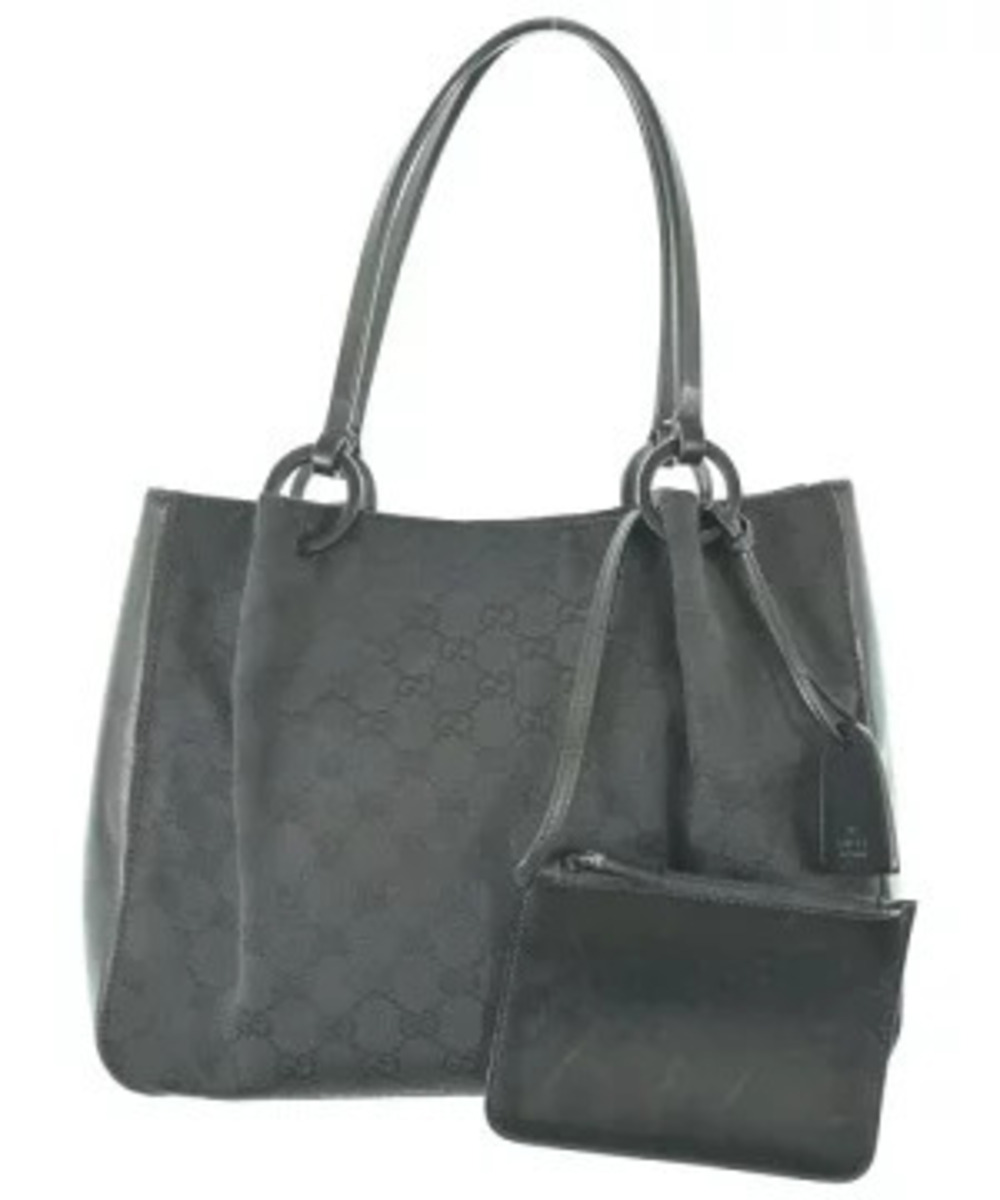 Gucci GG canvas leather tote bag black matching pouch Black